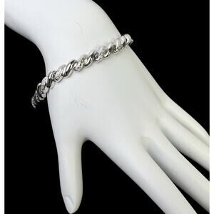 PAJ BB China Bracelet Silver Tone Illusion Diamonds Textured Metal Shiny Smooth